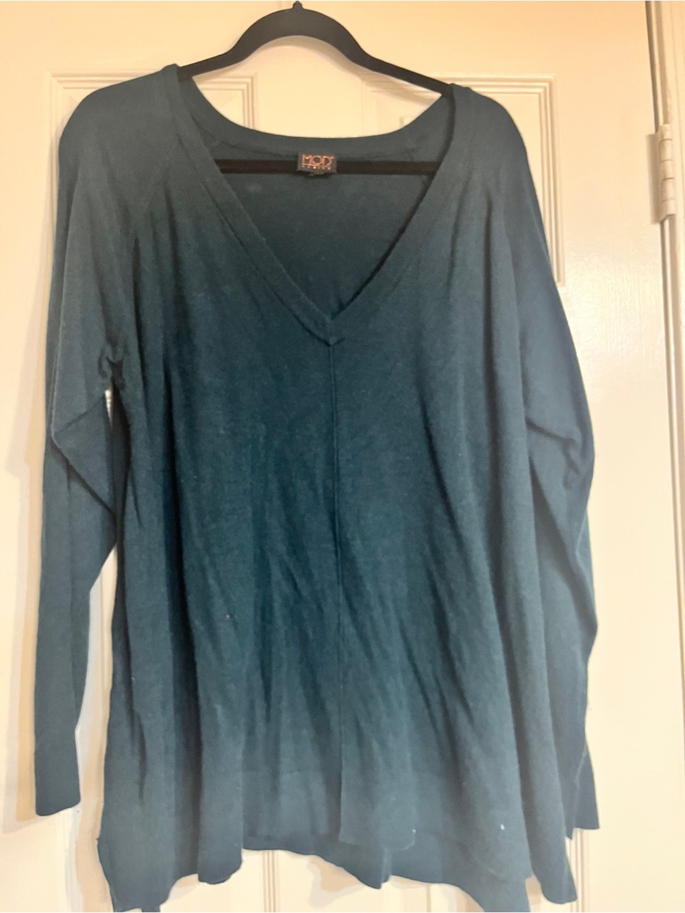 Deep Teal V-Neck Long Sweater